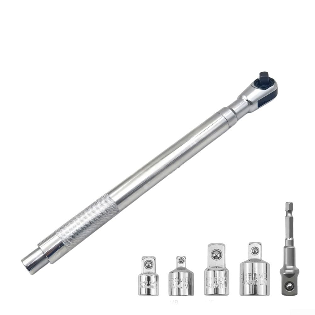 Estensore per chiave manuale automatica professionale, design stretto ad alta coppia, sistema di cambio rapido per unità da 3/8-1/2-1/4, acciaio cromato resistente (6 pezzi)