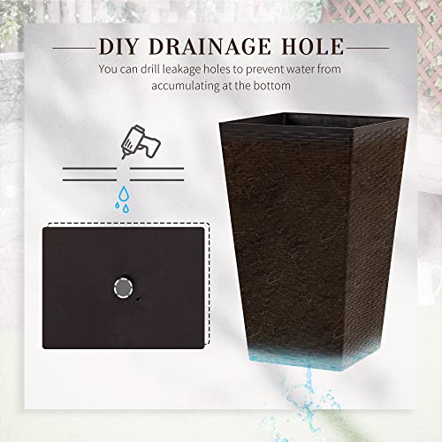 Outsunny Set Of 3 Tall Planters, Outdoor & Indoor Flower Pot Set For Front Door, Entryway, Patio And Deck, Brown #TOP5