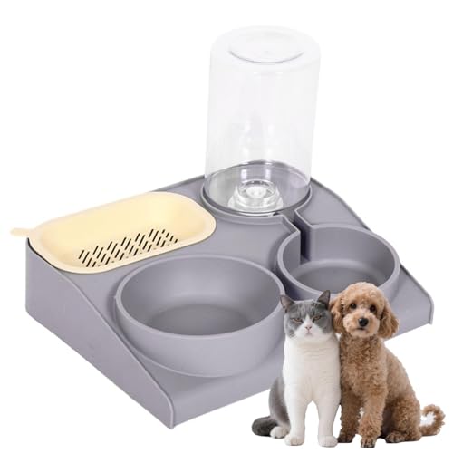 YiZYiF Automatic Pet Water Dispenser and Food Bowl Set Double Slow Feeder Bowls for Dogs Puppies and Cats Grey One Size