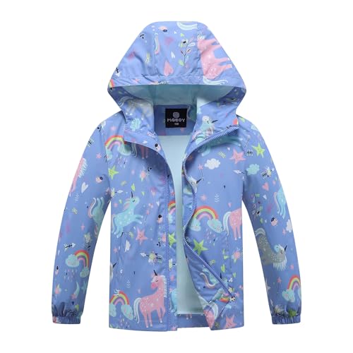 Image of MGEOY Girls Rain Jacket Lightweight Waterproof Hooded Cotton Lined Raincoat Windbreaker for Kids Size 4-12 Years