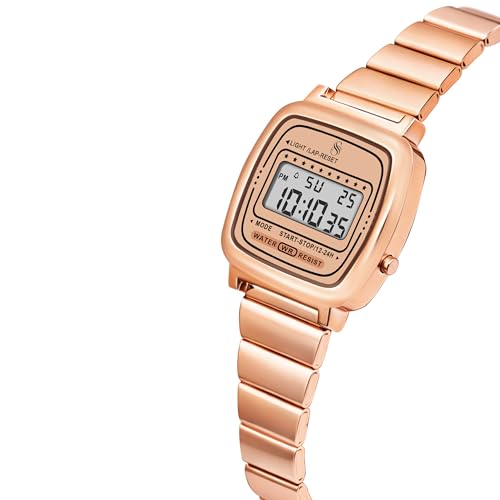 Image of Shocknshop Digital Square Small Dial LED Ladies Stainless Steel Strap Watch for Women and Girls -WCH385