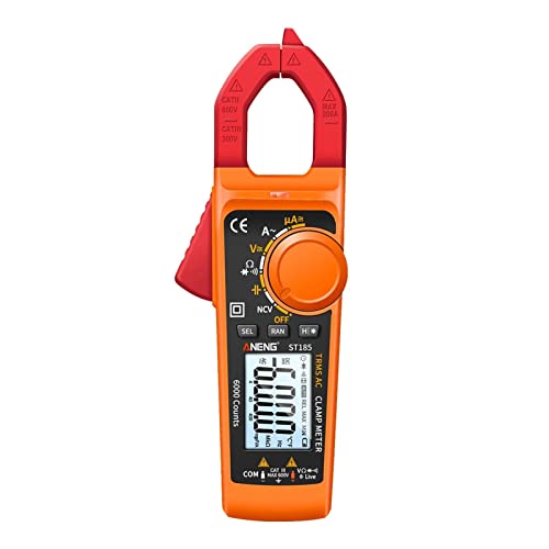 Medidor de pinza inteligente ST185 con 4000 cuentas, multímetro digital autorango, pantalla LCD, detector de corriente AC DC con alarma sonora - Naranja y rojo