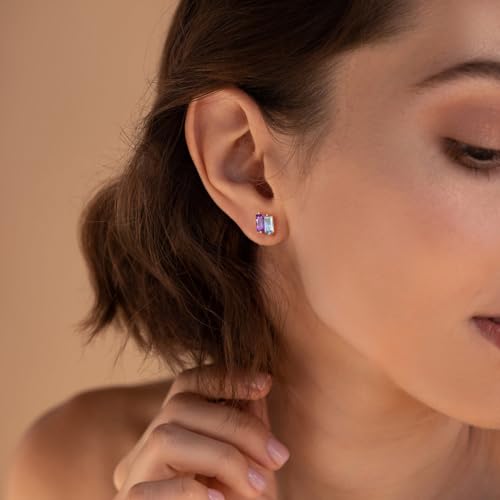 Sistble Studs Earrings for Women 14K Gold Plated Peridot Earrings Mom Birthday Gifts Dainty Square Amethyst Birthstone Earrings Helix Piercing Jewelry Anniversary Christmas Gift Basket — view 5