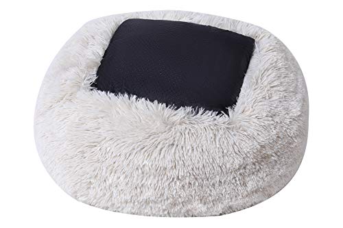 BinetGo Donut Dog Bed Cat Bed Calming Anxiety ,Pet Fluffy Bed Donut Cuddler Bed for Small Medium Dog and Cat, Joint-Relief and Improved Sleep – Machine Washable, Waterproof Bottom (Large, Beige)