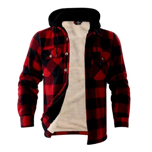 Image of LeeHanTon Mens Flannel Jackets Sherpa Lined Fleece Zip Up Winter Warm Workout Plaid Sweatshirt with Hood