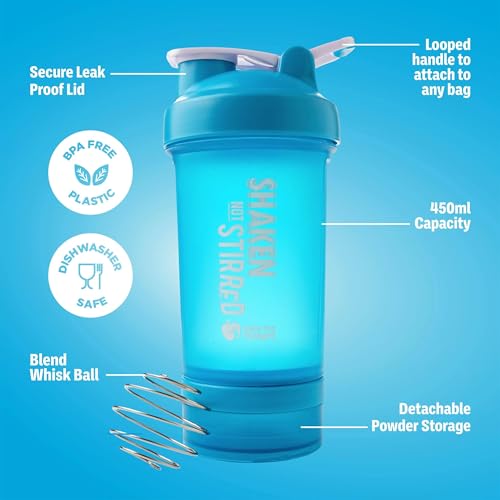 Shake That Weight 450ml Protein Shaker - Blue - With Storage Attachment For Protein and Diet Shake Powder, Wire Ball Mixer, Bag Attachment Loop - Image 5