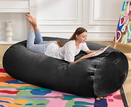 Image of Hobestluk 5FT Bean Bag Chair Large Beanbag Lounger with Removable Cover Adult Bean Bag Chair with Portable Handle Desgin for Living Room Bedroom (Black, 5FT)