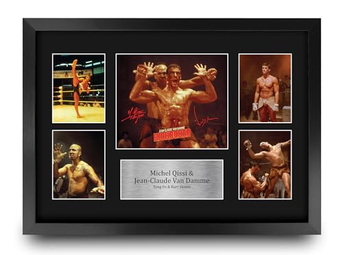 HWC Trading Miche Qissi & Jean-Claude Van Damme Kickboxer Cadeaux Imprimés Autographe Affichage d’autographes pour les fans de cinéma - A3 Encadré