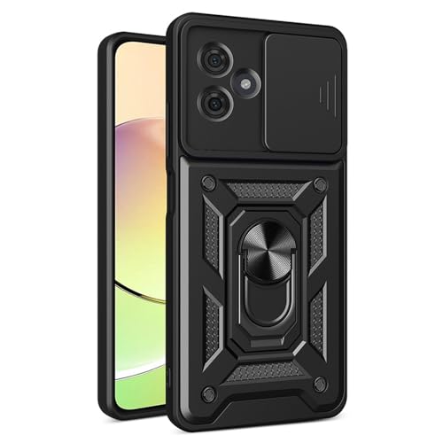Image of Heavy Duty Back Case Cover for Moto G54 /G64 5G, Shockproof Moto G54 /G64 Back Cover, Ring Case with Kickstand and Camera Protection Shutter - Black