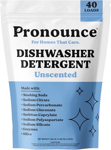 Pronounce Dishwasher Detergent - Cleaner Ingredients Fragrance Free - Ultra Concentrated Dish Soap Cuts Grease and Grime Dishwasher Pods Alternative. (40 Loads Unscented)