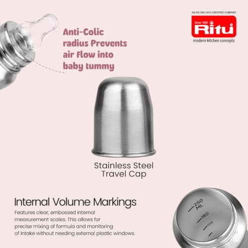 Image of RITU TOODLR Premium Baby Feeding Bottle | BPA-Free, Anti-Colic & Leak-Proof | Soft Silicone Nipple | Baby Milk Bottle for Everyday Feeding