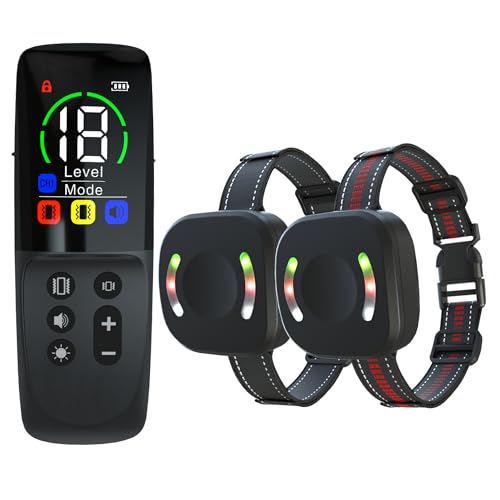 Meloive Collar de Adiestramiento para 2 Perros,Collar Recargable con Rango de Control Manual 3000 Metros,4 Modos de Adiestramiento Efectivos Luz LED/Sonido/Vibración/Fuerte Vibración
