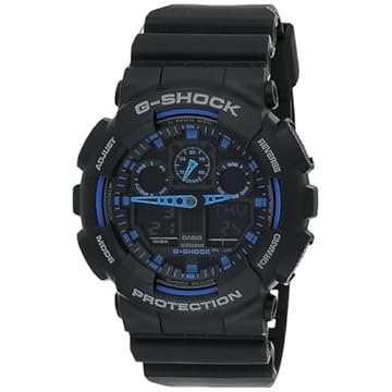 Casio Relógio masculino G-Shock GA100-1A2 Ana-Digi com mostrador preto, Preto/azul, Digital