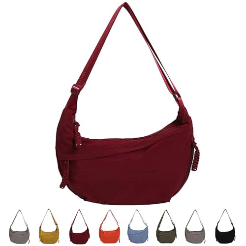 Quantifyn Crossbody Bag Adjustable Strap 3Braided Zipper Pockets Divider inside,Fashion Plain Color Nylon Crossbody Hobo Bag