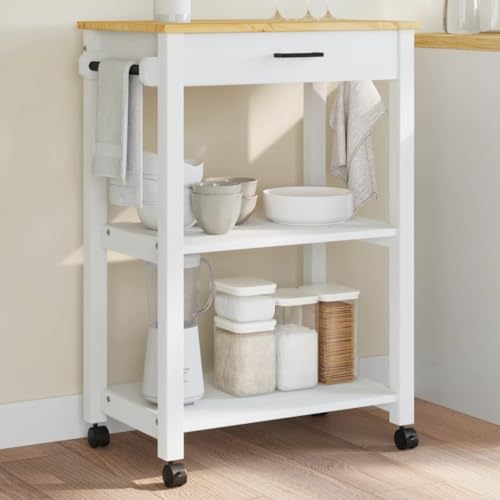 qohoio Carrito de Cocina Monza Madera Maciza de Pino 60x40x90 cm Mueble Auxiliar de Cocina Carro Cocina Auxiliar Carrito Cocina - 376096