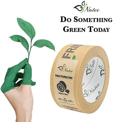 NATEE® Paper Packaging Tape | Fully Recyclable Tapes | Eco-Friendly Printed Kraft Paper for Packing Parcels and Boxes | Brown Paper Packaging for Moving House | Strong Sticky Roll 50m x 50mm | 1 Roll