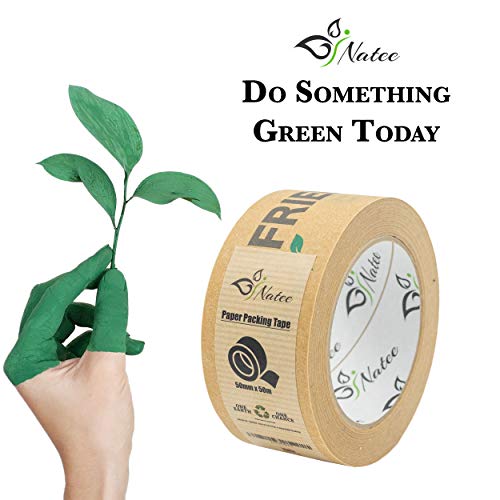 NATEE® Paper Packaging Tape | Fully Recyclable Tapes | Eco-Friendly Printed Kraft Paper for Packing Parcels and Boxes | Brown Paper Packaging for Moving House | Strong Sticky Roll 50m x 50mm | 1 Roll