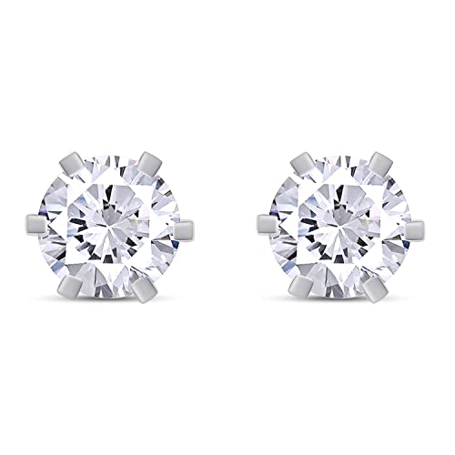 Savearth Diamonds Moissanite Earring, Total 4.0Ct 8.0Mm Ef Round Cut Lab Created Diamond, 18K White Gold Plated 925 Sterling Silver,Stud Earrings For Men Women #TOP6