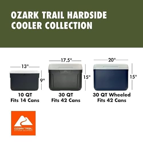 Ozar'k Trail 10 Quart Hard Side Cooler, 14-Can Capacity, Gray, Polypropylene, 13x9x10 Inch, 2.78 lbs