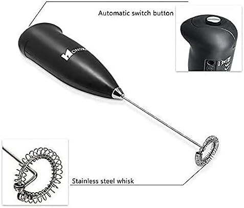 Hongxin Milk Frother showing automatic switch button and stainless steel whisk