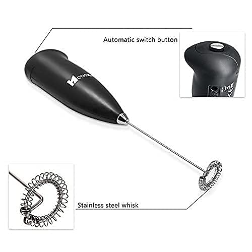 Hongxin Milk Frother Handheld Battery Operated Electric Foam Maker Hand Blender for Coffee, Cappuccino, Latte,Hot Chocolate, Durable Drink Mixer with Stainless Steel Whisk(Black)
