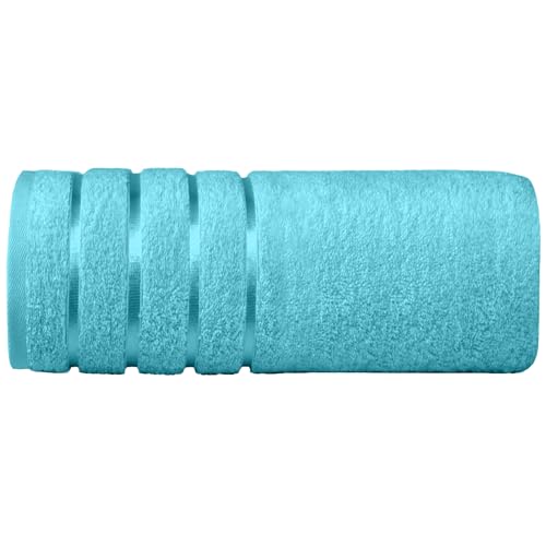 Image of Elegant Comfort 100% Turkish Cotton 4 Lines Viscose Stripe Jumbo Bath Towel - Hotel Spa Quality Extra Large 35 x 70 Inch Bath Towel Ultra Soft, Super Absorbent Quick Dry Large Bath Towel, Aqua