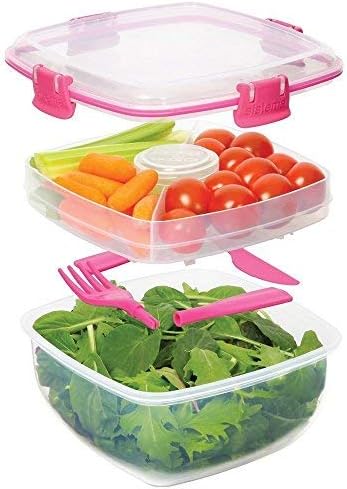 Miniatura 4 de Sistema, To Go Collection, Salad to Go, recipientes para transportar comida (2 unidades), 37 onzas, transparente con detalles de diferentes colores
