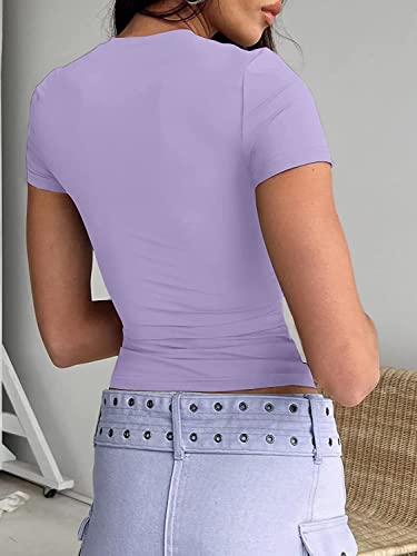 Image of Dwnval Womens Classic Short Sleeve Summer TOS Crew Neck Slim Fit Crop T Shirt