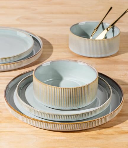 Image of TheTerra Ceramic Dinnerware Sets for 8, 24 Pieces Porcelain Lightweight Plates and Bowls Sets, Scratch Resistant Dish Set, Oven & Microwave & Dishwasher Safe,Illusion Blue