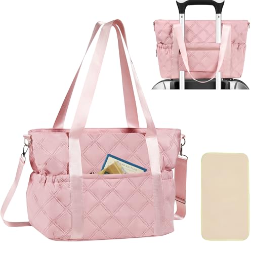 FCQQYWZ Quilted Diaper Bag Tote for Baby Bags with Changing Pad, Large Maternity Mommy Bag for Women, Shoulder Diaper Nappy Storage Tote Travel Hospital-Pink