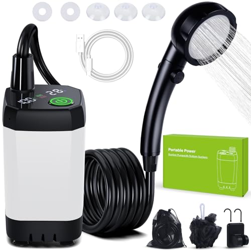 Spopal Ducha Portatil Camping, [Pantalla Temperatura] 6000mAh Recargable Ducha Camper, Modo de Doble Velocidad, Ducha Electrica para Acampar, Hacer Caminatas, Duchas para Perros -Blanco