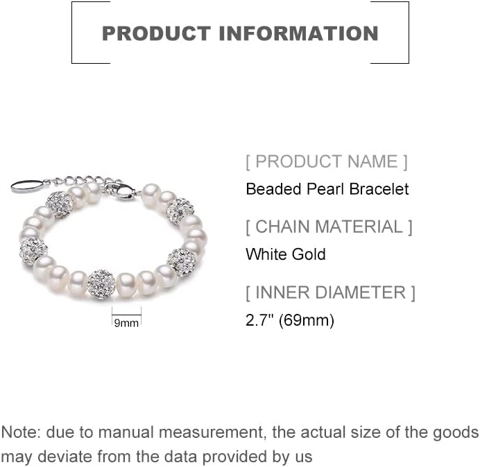 Women's 14K Gold White Pearl Beaded Bracelet,Dainty Freshwater Pearl & Moissanite Link Bracelet,Fashion Christmas Jewelry Gift for Her - Image 2