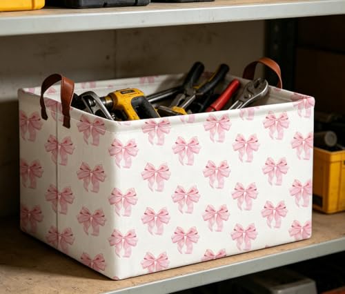 Image of Rectangle Storage Basket with Handles,Collapsible Storage Bin,Books Box,Gift Basket(Shimmer Bowknot)