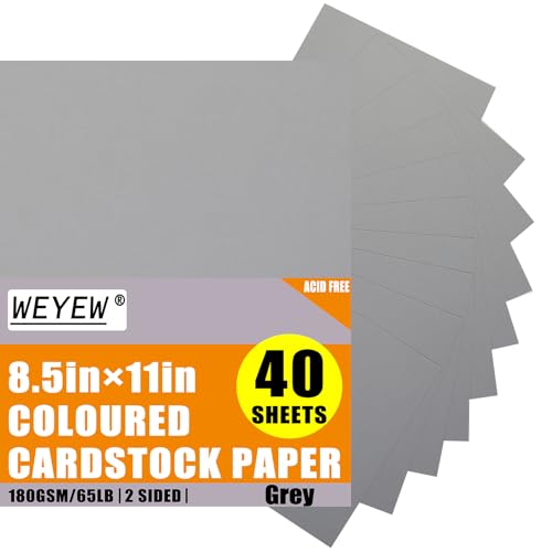 Grey Cardstock 8.5 x 11 Thick Paper 40 Sheets 65 LB/180 GSM Cardstock Printer Paper for Invitations Menus Wedding DIY Cards Kids School Supplies