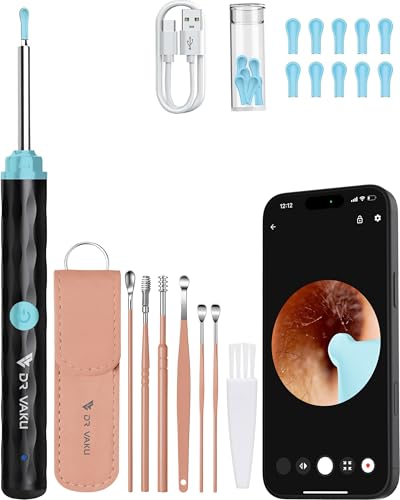 Image of Dr Vaku Earocam Ear Cleaner Earwax Removal Tool with Extra Cleaning Kit (Set of 7) HD Camera Wifi Connection & 6 LED Lights Endoscope Tool + 11 Silicone Tips Free & Storage Case-Black /Pink