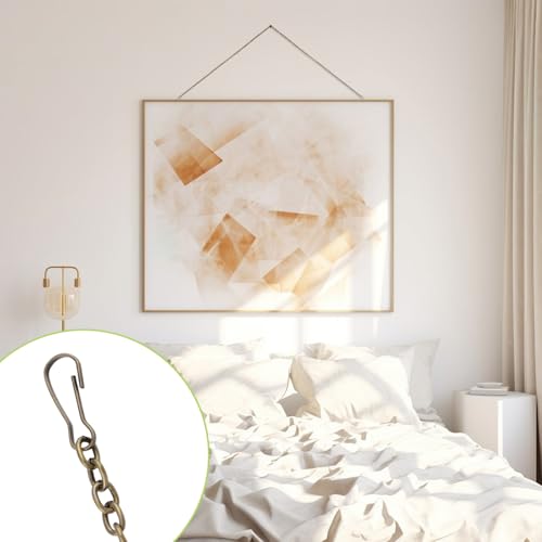 Image of Picture Hanging Kit with 4Pcs 1M Picture Hanging Chains & 12Pcs Hooks, Heavy Duty Metal Display Chain for Photo Frames Artworks Mirror(Bronze)