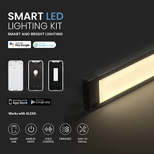 Image of EShine 3 Pack 12 inch Black Smart Dimmable LED Under Cabinet Lighting Kit Compatible with Alexa, Google - Warm White (3000K)