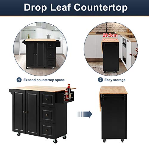 image for HOMHUM Rolling Kitchen Island Cart with Storage,Kitchen Trolley with D