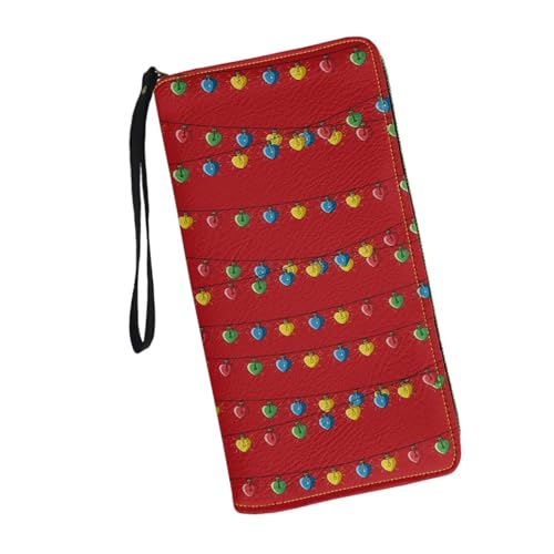 Image of Bulopur Christmas Lights Wallet for Women RFID Wristlet Wallets Zip Around Cash Slim Compact Clutch Long Credit Card Holder PU Leather Handbags Xmas Gifts for Ladies