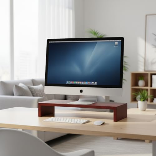 Image of flux Monitor Stand Wooden | Monitor Stand Riser | PC Stand For Desktop Table | , Non Slip, Material: Particle Board Wooden Wooden Red