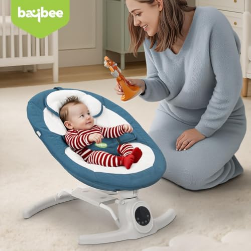 Image of Baybee Wobbles Electric Baby Cradle and Swing | Baby Relaxing Swing Jhula with Adjustable Speed & Timer | Rocker for Babies with Music, Canopy & Mosquito Net, Automatic Cradle for New Born Baby (Blue)