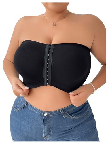 WDIRARA Women's Plus Size Strapless Front Closure Bandeau Bra Seamless Wireless Bralette Tube Top