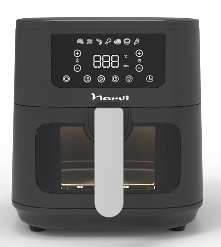 NARVI | Freidora sin aceite | 5,5L, Negro, 1500W, Acero inoxidable | Doble resistencia, ventana...