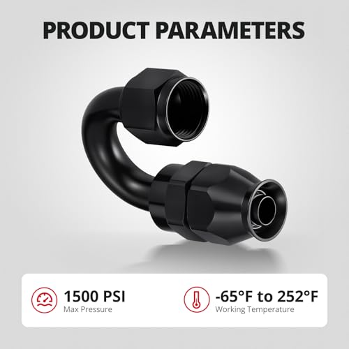 Image of EVIL ENERGY 8AN PTFE Hose End Fitting 180 Degree Black for PTFE Hose Only 4PCS