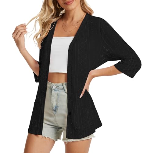 DB MOON Womens Summer Lightweight Cardigan 3/4 Sleeve Shrugs Light Weight Spring Open Front Sweaters with Pockets3