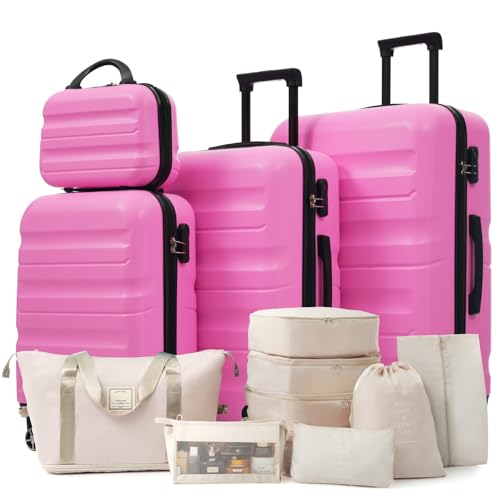 Image of 13 Piece Luggage Sets, Lightweight Suitcases with Dual Spinner Wheels, Carry-On & Check-In Sizes for Travel and Business (pink)