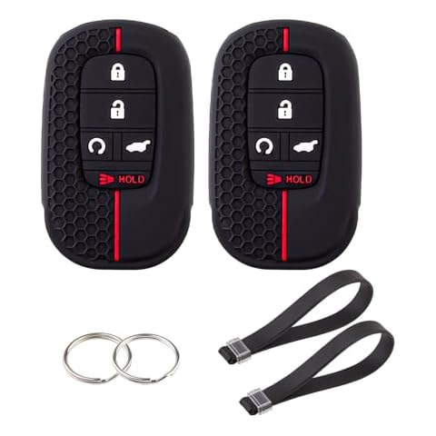 BE Key Fob Cover for Honda, Accord Silicone Key Protector with Keychain Compatible with Honda Accord Civic HR-V CR-V Pilot Sport SI EX EX-L Touring, Honeycomb Key Shell 5 Buttons Black + Black, 2PCS Cover