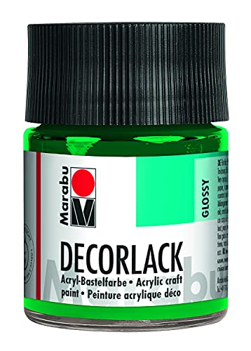 Marabu 11300005067 - Decorlack Acryl Saftgrün 067, 50 ml, hochglänzender Acryllack auf Wasserbasis, wetterfest, speichelfest, zum Malen, Schablonieren und für Serviettentechnik