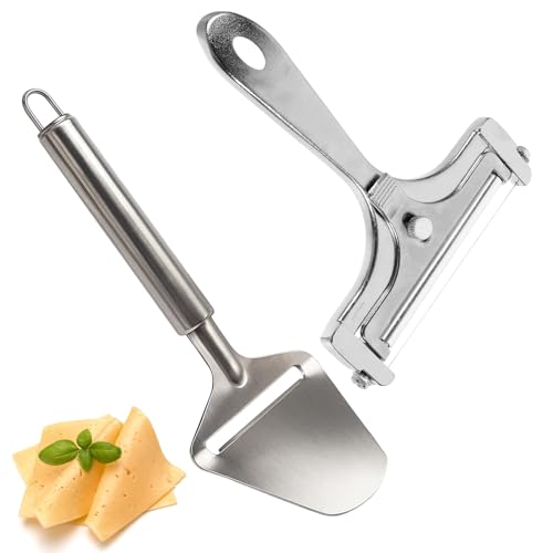 2 Pack Professional Swiss Cheese Slices Maker, Cheese Plane and Cutter Set, Stainless Steel Cheese Slicer with Ergonomic Handle
