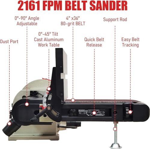 Image of BUCKTOOL Rotating Base Belt Disc Sander with Y-Fitting,4x36 inch Belt,8 inch Disc | Bench Sander with 3 /4HP Direct Drive,2161FPM,3450RPM,Dual Dust Ports for Woodworking,Contour Sanding,Dust Control